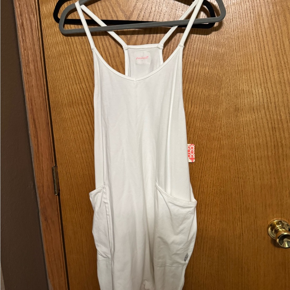Free People White Spaghetti-Strap Romper with Pockets
